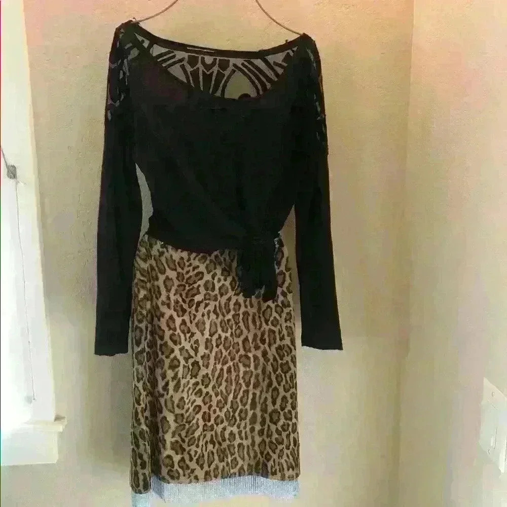 NWOT Vintage Leopard Skirt W/ Beaded Fringe Sm ❤️ - Picture 1 of 7